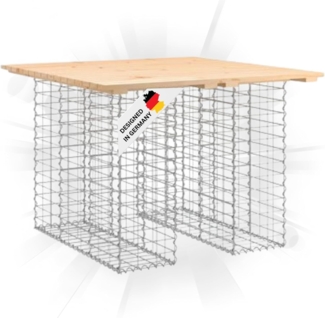 DELUKE® Gartenbank Gabionen TELLE aus Stahl 100x102x72cm Kiefernholz Natur, 25cm Gabionenbreite Gabionenbank Gartentisch aus Gabionen Steinkorb Gabionengitter Ziergabione Drahtkorb befüllbar