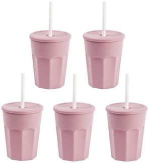 Engelland Becher Wiederverwendbare Plastikbecher mit Deckel und Strohhalm, 0,25 Liter, 5-tlg, Kunststoff, BPA-frei, spülmaschinengeeignet, lebensmittelecht, Temperaturbeständig