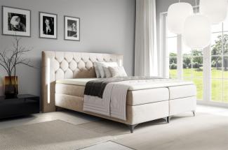 Boxspringbett Schlafzimmerbett ELODIE 140x220cm Beige inkl. Ambiente-LED