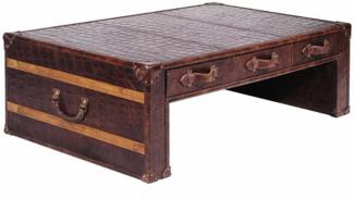 Casa Padrino Art Deco Luxus Echtleder Couchtisch in Croco Optik Braun L132 x B83 x H45 cm - Echt Leder Vintage Look