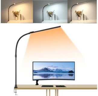 LETGOSPT Schreibtischlampe Doppelkopf 24W 80CM LED Schreibtischlampe Dimmbar für Home Office, LED fest integriert, Kaltweiß, Naturweiß, Warmweiß, Verstellbarer Klemmleuchte,360° drehbar,Led Tischleuchte,5 Farbmodi