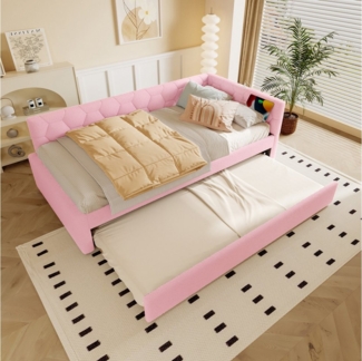 Flieks Daybett, Polsterbett Kinderbett 90x200 cm mit Ausziehbett 90x190 cm, USB & Typ-C