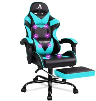 ALFORDSON Gaming-Stuhl mit Fußstütze, 8 Massagepunkten & 150° Neigung, PU-Leder, Ergonomischer Racing-Sessel, höhenverstellbar, 180 kg Tragkraft
