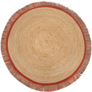 Kadima Design Naturteppich mit Fransen "Tay" - Robuster Jute-Polyester - Handgewebt in Indien. Farbe: Braun-Rot, 180x180 cm