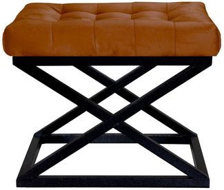 Atelier Del Sofa Stylish Pouffe with Metal Frame, 50 x 42 x 40 cm | 100% Polyester Babyface Fabric in Black & Terracotta | Perfect for Modern Living Spaces & Comfort