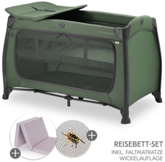 Hauck Baby-Reisebett Play'n Relax Center - Dark Green, Babyreisebett mit Matratze, Insektenschutz, Wickelauflage, Einhang