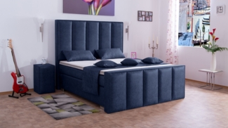 Meisterbetten Boxspringbett Vicy 140x220 in MS-Blue, Matratzenbezug Nano, Ergoflex-Topper