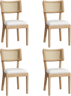 Merax 4 Esszimmerstühle, 4er-Set, Polsterstühle aus Massivholz mit Rattan-Rückenlehnen, bequem und atmungsaktiv, Holzfarbe