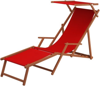 Sonnenliege rot Liegestuhl Fußteil Sonnendach Kissen Holz Deckchair Gartenmöbel 10-308 F S KH