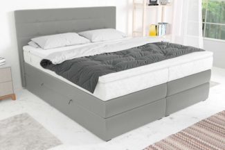 99rooms Palermo Boxspringbett Kunstleder MADRYT Hellgrau 140x200 cm Taschen-Federung