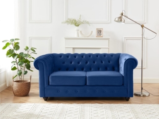 Vente-unique - Sofa 2-Sitzer - Samt - Dunkelblau - CHESTERFIELD