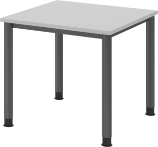 bümö höhenverstellbarer Schreibtisch H-Serie 80x80 cm in grau, Gestell in Graphit - PC Tisch für's Büro manuell höhenverstellbar, Computertisch verstellbar, HS-08-5-G