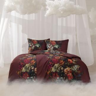 Estella Mako-Satin Traumstoff Bettwäsche 155x220 Rahphaela Blüten burgund rot 4030-955