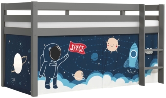 Kinderbett Karolina 210x114x106 Massivholz Grau Textilset Rakete