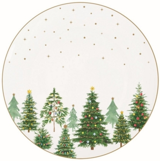 EasyLife Speiseteller Festive Trees, Handwäsche Empfohlen, Weiß, Motiv: Tannebäume