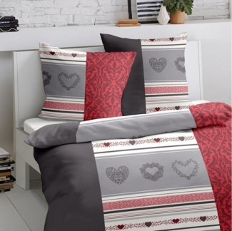 TRAUMSCHLAF Bettwäsche Herzen, Biber, 2 teilig, Biberbettwäsche weich und kuschelig