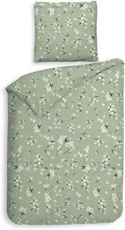 Heckett & Lane Flanell Bettwäsche 135x200 Ciro Green Beeren Blätter Zweige grün