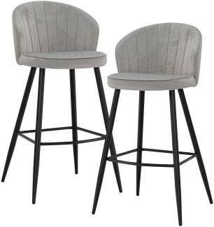 FineBuy 2er Set Barhocker Samt Hocker mit Lehne 56x102,5x52,5 cm, Küchenhocker Skandinavisch Stoff / Metall 110 kg, Design Barstuhl Tresenhocker, Bistrohocker Gepolstert Grau