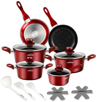 HOMELUX Topf-Set Induktions Töpfe Set Classic Antihaftbeschichtung Kochtopfset, Aluminium (Kochgeschirr-Set, 15-tlg, 3x Kochtopf, 2x Bratpfanne,1x Saucentopf,4x Glasdeckel,5x Zubehör), Induktionsgeeignet