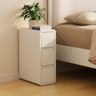 Nachttisch Schmal Weiß Lederoberfläche 2 Schubladen AQIMUELE 20 cm