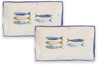 WestCraft Speiseteller Teller, mediterran mit Sardinen-Motiv, Maritime Servierplatte 25×15cm, (2 St), 2er Set, hochwertig und robust - langlebig und vielseitig einsetzbar