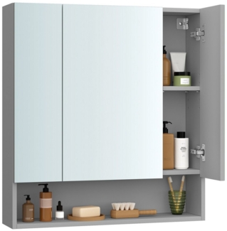 Vasagle Badezimmerschrank mit 3 Türen, Spiegelschrank, Badschrank, offenes Fach, verstellbare Ablagen, 16,5 x 70 x 75 cm