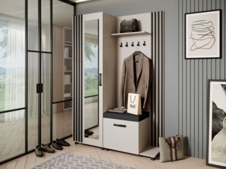 Beautysofa Garderobenschrank Garderoben-Set mit Aufhängern und Spiegel LIVIA (Geräumiger Schuhschrank) mit praktischer Kleiderstange