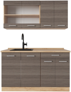 Singleküche R-Line Edelgrau/Goldkraft Eiche 140 cm ohne Arbeitsplatte Vicco