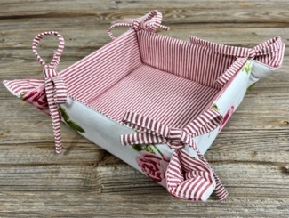matches21 HOME & HOBBY Vorratsdose Brotkorb aus Stoff DORRIT Weiß Rosa, Rosen & gestreift, in 20x20 cm, Textil, (1-tlg), Wiederverwendbar & Waschbar bis 30 Grad