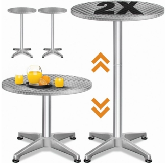 Casaria 2er Set Stehtisch Höhenverstellbar 70cm / 115cm Hoch Stabil Aluminium Rund Ø60cm Wetterfest Outdoor 2in1 Bistrotisch Biertisch Bartisch Party