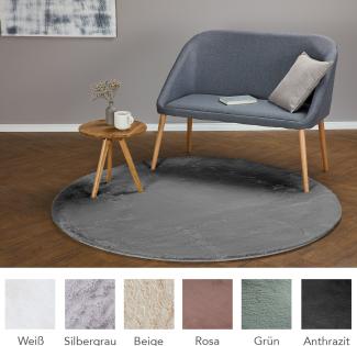 HOMESTORY Hochflorteppich rund 120cm in anthrazit, flauschig, super-Soft und vegan, Shaggy modern pflegeleicht und einfarbig für Wohnzimmer, Schlafzimmer und Kinderzimmer