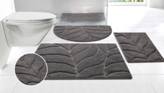 my home Badematte Epense, Badvorleger, Badezimmer Teppich, Duschmatte mit Blattstruktur, Höhe 10 mm, rutschhemmend beschichtet, fußbodenheizungsgeeignet, schnell trocknend, Polyester, halbrund, Badteppich, Uni, Blätter, Hoch-Tief, verschiedene Farben u...