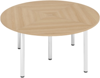 bümö Konferenztisch Kreis-Form 160x160 cm großer Besprechungstisch rund in Eiche, Besprechungstisch mit Chromfüßen, Meetingtisch für 4 Personen, Tisch für Besprechungsraum & Meeting, SETK7-E-C