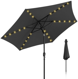 Clanmacy Sonnenschirm Ø270cm Gartenschirm LED Balkonschirm beidseitig um 30° knickbar Grau, LxB: 270x270 cm, Stabiler knickbar/für Garten, Balkon, Terasse/Sonnenschutz