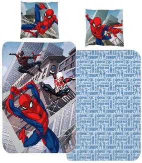 MTOnlinehandel Bettwäsche Spiderman Marvel 135x200 + 80x80 cm, 100 % Baumwolle, Renforcé, 2 teilig, Jungen Kinderbettwäsche mit Reißverschluss