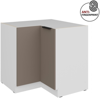 Küchen Eckunterschrank 90x90 cm Küche ARIA Sandgrau ultra matt + Weiss matt, hochwertige Fronten mit Anti Fingerprint Beschichtung Küchenzeile Küchenblock