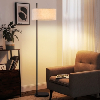ZMH Stehlampe Wohnzimmer Stehleuchte Vintage - 154cm Schwarz Stehlampen Stoffschirm E27 Retro Industrial Stehlampen mit Fußschalter Standlampe für Schlafzimmer Tageslichtlampe (ohne Leuchtmittel)