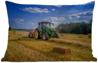 MuchoWow Dekokissen Traktor - Bauernhof - Heu - Feld - Sonne - Landleben, Kissenbezüge, Kissenhülle, Kissen, Outdoor, 40x40 cm