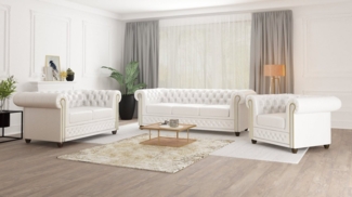 S-Style Möbel Polstergarnitur Chesterfield Jeff 3+2+1 mit Schlaffunktion aus veganem Leder, (3-Sitzer-Sofa mit Schlaffunktion, 2-Sitzer-Sofa mit Schlaffunktion, Sessel), mit Wellenfederung