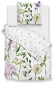 Zo! Home Mako-Satin Bettwäsche 135x200 Dandelion white Pusteblume lila grün Wende