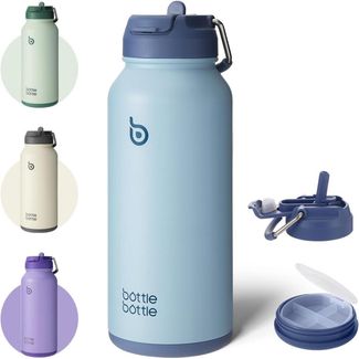 Edelstahl Trinkflasche 1L Strohhalm Thermoskanne Sport Isolierflasche Pillendose