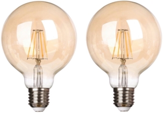 TRANGO LED-Leuchtmittel, 2er Pack E27003-2 LED Filament Lampe Leuchtmittel mit E27 Fassung G95, 2500 Kelvin warmweiß Gold farbig 4 Watt, 400 Lumen, Amber Vintage Glühbirne, LED Globe Retro Edison Lampe, Abstrahlwinkel 360°, 2 St.