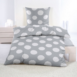 Casa Colori Bettwäsche Casa Calori, Seersucker, 2 teilig, weiße Punkte auf beigem Hintergrund