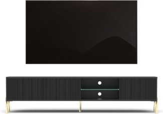 AX LIVING Benvie TV Lowboard schwarz 175 cm Sideboard Lamellenfronten