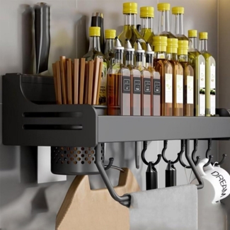 Modernes Gewürzregal Organizer für Küche Schwarz 40cm Wandhängend ohne Bohren