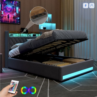 STILVORA Polsterbett mit bettkasten,Stauraumbett Boxspringbett 140×200 mit USB & LED-Licht (Funktionbett mit Hydraulikstange,Tragfähigkeit: 200kg, Strapazierfähig und schmutzabweisend,verschiedenen Farben,Metallrahmen), Bettgestell mit Lattenrost,Beque...