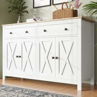 Flieks Sideboard mit 2 Schubladen und 4 Türen (1 St, 140×40×89 cm, mit verstellbare Einlegeböden), Kommode Küchenschrank Aufbewahrungsschrank Wohnzimmer