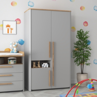 FORTE Surfinio Kleiderschrank, Holzwerkstoff, Grau/Braun, 108,3 x 194,3 x 58,7 cm