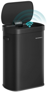SONGMICS Mülleimer mit Sensor, automatischer Abfalleimer 50 L, Öffnen per Handbewegung oder Berühren, Softclose-Deckel, Stahl, inkl. 15 Müllbeutel, tintenschwarz