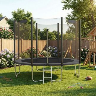 SONGMICS Trampolin 305 cm, Gartentrampolin für Kinder mit Sicherheitsnetz, Randabdeckung, Leiter, schwarz